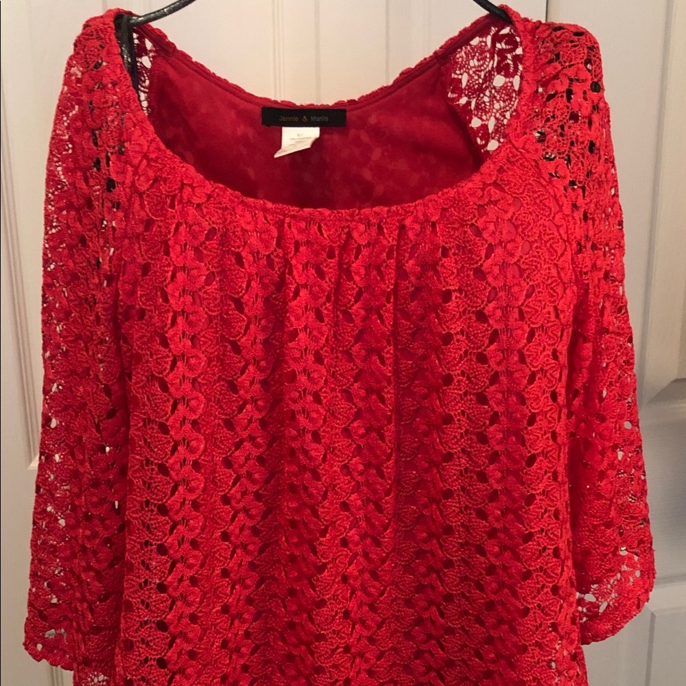 Jennie & Marlis Pink Lace 3/4 Sleeve Blouse Size S